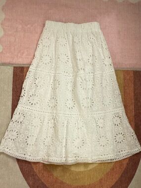 Ultra Pink White Eyelet A-Line Midi Skirt